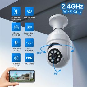 Light Bulb Security Camera, Human Detection And Human Track, Color Night Vision, Instant Alert, 1080P Wireless Wi-Fi Smart Home Security Cameras,