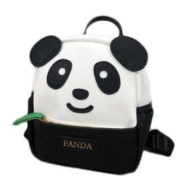 Cute PU Leather Panda Backpack Kids Shoulder Bag Black Travel Casual Bag Small School Bag
