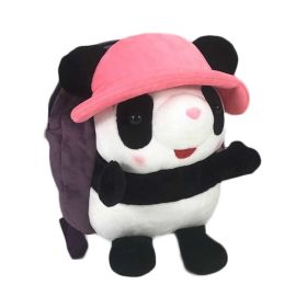 Pink Hat Panda Kids Shoulder Bag Plush Backpack Purple Snacks Travel Backpack Small School Bag