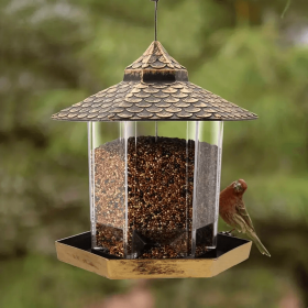 1pc Twinkle Star Wild Bird Feeder Hanging For Garden Yard Outside Decoration, Hexagon Shaped With Roof
