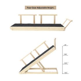 Tall Adjustable Pet Ramp, Folding Portable Wooden Dog Cat Ramp with Safety Side
