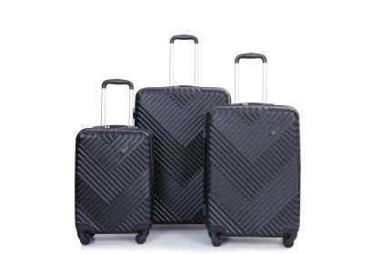 Expandable 3 Piece Luggage Sets PC Lightweight Suitcase with Two Hooks, Spinner Wheels, TSA Lock, (20/24/28) Black