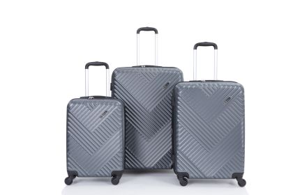 Expandable 3 Piece Luggage Sets PC Lightweight Suitcase with Two Hooks, Spinner Wheels, TSA Lock, (20/24/28) Gray