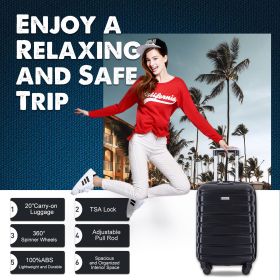 20" Carry on Luggage ABS Lightweight Suitcase; Spinner Wheels; TSA Lock; Black