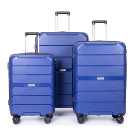 Hardshell Suitcase Spinner Wheels PP Luggage Sets Lightweight Suitcase with TSA Lock; 3-Piece Set (20/24/28) ; Navy