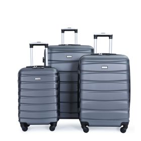 Expandable 3 Piece Luggage Sets ABS Lightweight Suitcase with Two Hooks; Spinner Wheels; TSA Lock; (20/24/28) Gray