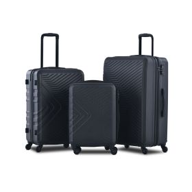 3 Piece Luggage Sets ABS Lightweight Suitcase with Two Hooks; Spinner Wheels; TSA Lock; (20/24/28) Black