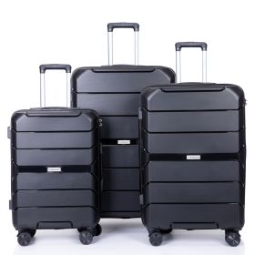 Hardshell Suitcase Spinner Wheels PP Luggage Sets Lightweight Durable Suitcase with TSA Lock; 3-Piece Set (20/24/28) ; Black