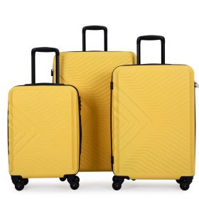 3 Piece Luggage Sets ABS Lightweight Suitcase with Two Hooks; Spinner Wheels; TSA Lock; (20/24/28); Yellow