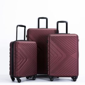 3 Piece Luggage Sets ABS Lightweight Suitcase with Two Hooks; Spinner Wheels; TSA Lock; (20/24/28) Wine Red