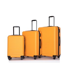 3 Piece Luggage Sets ABS Lightweight Suitcase with Two Hooks; Spinner Wheels; TSA Lock; (20/24/28) ORANGE