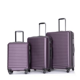 3 Piece Luggage Sets ABS Lightweight Suitcase with Two Hooks; Spinner Wheels; TSA Lock; (20/24/28) PURPLE