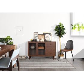 48.8" Sideboard with 2 Glass Door Cabinet 3 Drawer , brown