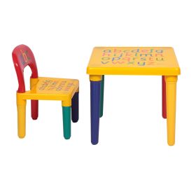 Kids Alphabet Table and Chair Set, Plastic Activity Furniture for Toddler, Study Play Arts Dining Patio Desk for Baby Girls/Boys (Age 3 and Up) RT