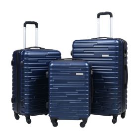 Carry-On Hardshell Luggage, 3-Piece Expandable Suitcase with Code Lock, Spinner Wheels, 20/24/28 Inches, Navy Blue