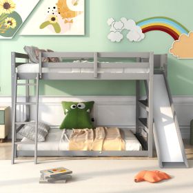 Full over Full Bunk Bed with Ladder, Slide and Shelves
