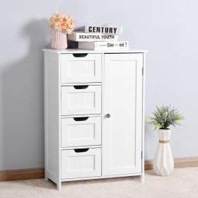 White Elegant Storage Cabinet with Adjustable Shelf and Drawers, Glossy Finish, Floor Standing, for Bathroom or Room Organization