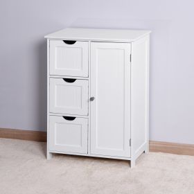 White Floor Storage Cabinet with 3 Large Drawers & 1 Adjustable Shelf - Elegant Organizer for Living Spaces