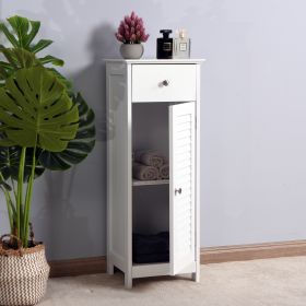 White Wooden Floor Cabinet Storage Organizer with Drawer and Single Shutter Door - Elegant Bathroom Corner Unit