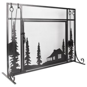 44 x 33 Inch Fireplace Screen, Metal Fireplace Screen with Single Door, Baby Safe Spark Guard Protector Wood Burning Stove Decorative Accessories