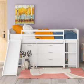 Low Twin Size Loft Bed with Cabinets;  Shelves and Slide