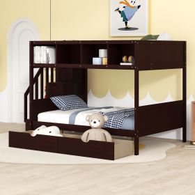 Twin over Full Bunk Bed with Shelfs;  Storage Staircase and 2 Drawers