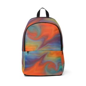 Backpack Bag, Canvas Double Shoulder Strap Abstract Swirl Design - Orange / Multicolor