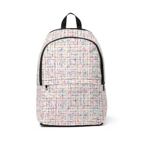 Backpack Bag, Canvas Double Shoulder Strap Colorful Pin Stripe Design - White / Multicolor