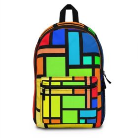 Backpack Bag, Canvas Double Shoulder Strap Geometric Stripe Design - Multicolor