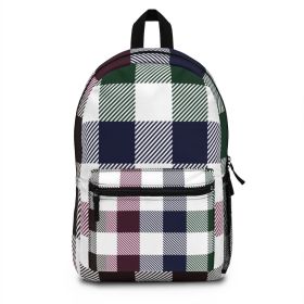 Backpack Bag, Canvas Double Shoulder Strap Plaid Grid Design - White / Multicolor