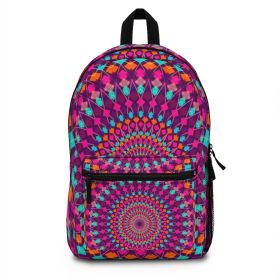 Backpack Bag, Canvas Double Shoulder Strap Kaleidoscope Design - Purple / Multicolor