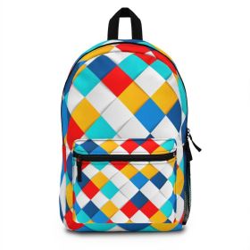 Backpack Bag, Canvas Double Shoulder Strap Colorful Square Grid Design - Multicolor