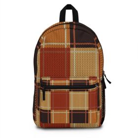 Backpack Bag, Canvas Double Shoulder Strap Checker Squares Design - Brown