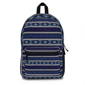 Backpack Bag, Canvas Double Shoulder Strap Geometric Boho Design - Blue / Multicolor