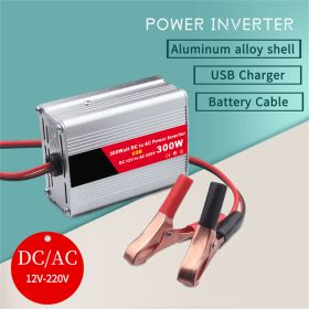 DC AC Car Power Inverter 12V 220V 300W Converter Adapter DC 12V to AC 220V with Battery Clip For Home Solar Appliances Outdoors (Color: A)