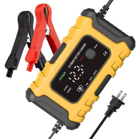New FOXSUR Car Motorcycle Battery Charger 12V 6A for Auto Moto Lead Acid AGM Gel VRLA Smart Battery Charging Digital LCD Display (Color: Yellow AU Plug)