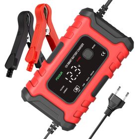 New FOXSUR Car Motorcycle Battery Charger 12V 6A for Auto Moto Lead Acid AGM Gel VRLA Smart Battery Charging Digital LCD Display (Color: Red US Plug)