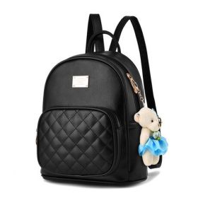 Women Pu Leather Backpack Purse Ladies Casual Shoulder Bag School Bag (Color: Black, size: M)