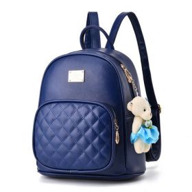 Women Pu Leather Backpack Purse Ladies Casual Shoulder Bag School Bag (Color: Blue, size: M)