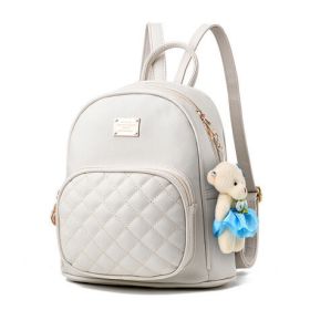 Women Pu Leather Backpack Purse Ladies Casual Shoulder Bag School Bag (Color: White, size: M)