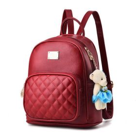 Women Pu Leather Backpack Purse Ladies Casual Shoulder Bag School Bag (Color: Red, size: M)