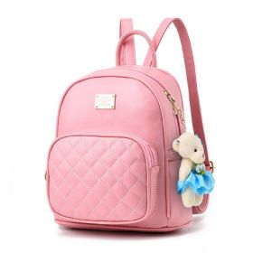 Women Pu Leather Backpack Purse Ladies Casual Shoulder Bag School Bag (Color: Pink, size: M)