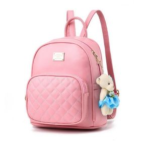 Women Pu Leather Backpack Purse Ladies Casual Shoulder Bag School Bag (Color: Pink, size: M)