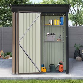 Patio 5ft Wx3ft. L Garden Shed, Metal Lean-to Storage Shed with Adjustable Shelf and Lockable Door, Tool Cabinet for Backyard, Lawn, Garden (Material: Steel, Color: Brown)