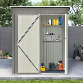 Patio 5ft Wx3ft. L Garden Shed, Metal Lean-to Storage Shed with Adjustable Shelf and Lockable Door, Tool Cabinet for Backyard, Lawn, Garden (Material: Steel, Color: Gray)