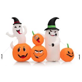 Halloween Festives Inflatable Spoof Ghost Yard Decoration With LED Lights (Color: White & Orange, size: 6 Ft)
